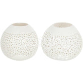 Theelichthouder Kokosnoot Gaatjes Wit Set van 2 - Theelichthouder - J-Line - livinglovely.nl