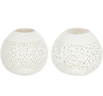 Theelichthouder Kokosnoot Gaatjes Wit Set van 2 - Theelichthouder - J-Line - livinglovely.nl