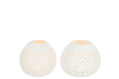 Theelichthouder Kokosnoot Gaatjes Wit Set van 2 - Theelichthouder - J-Line - livinglovely.nl