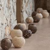 Theelichthouder Kokosnoot Lijnen Naturel Set van 3 - Theelichthouder - J-Line - livinglovely.nl