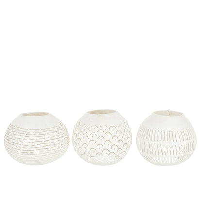Theelichthouder Kokosnoot Lijnen Wit Set van 3 - Kandelaar - J-Line - livinglovely.nl