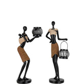 Theelichthouder Op Hoofd Van Figuur Etnisch Poly Bruin Set van 2 - Theelichthouder - J-Line - livinglovely.nl
