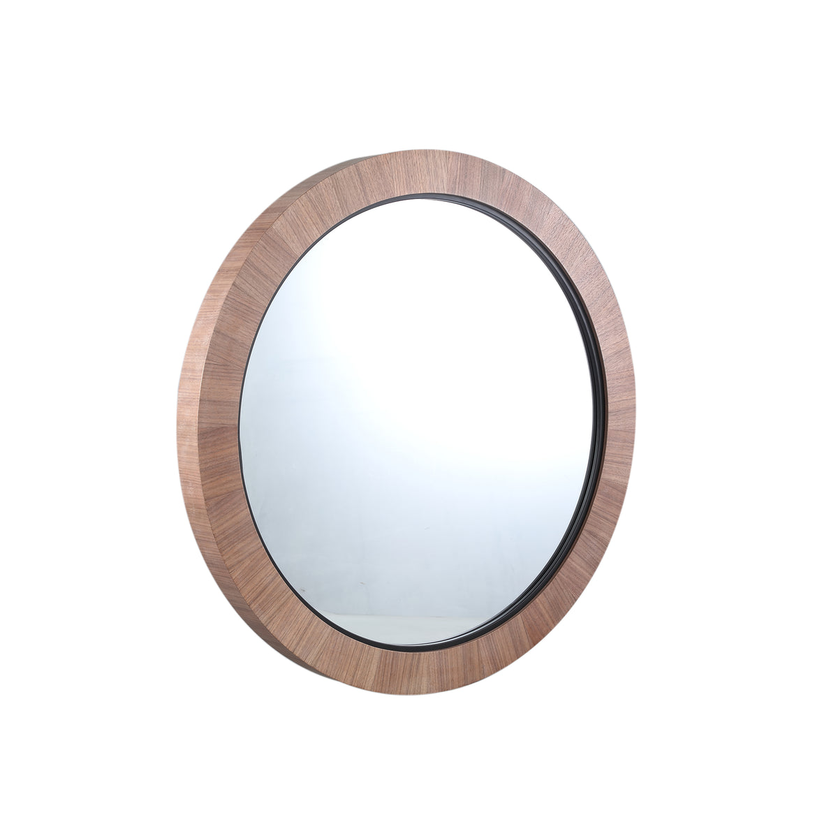Tiess Natural Round Wooden Veneer Mirror Small van PTMD, tweede aanzicht van de ronde spiegel op witte achtergrond