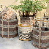 Toccara Brown Jute Round Basket Lines Pattern PTMD , Mand , PTMD , livinglovely.nl