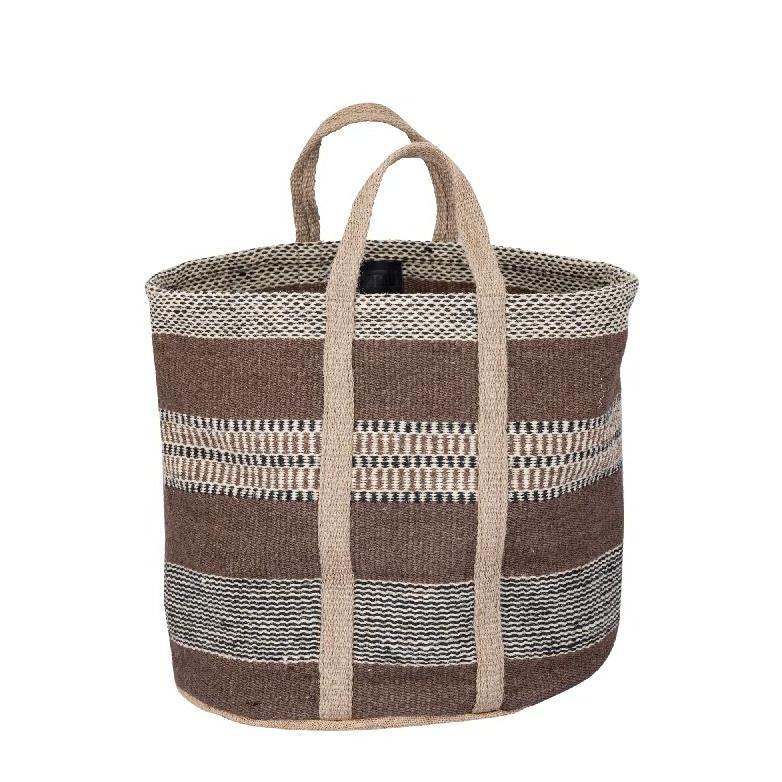 Toccara Brown Jute Round Basket Lines Pattern PTMD , Mand , PTMD , livinglovely.nl