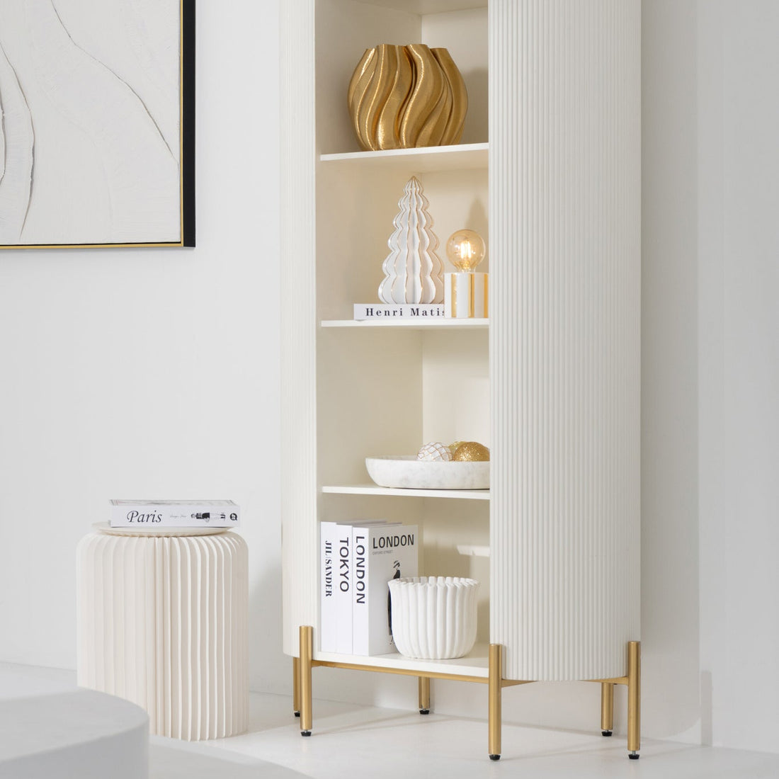 Tree Origami Limepowder White/Gold Colored Small - - J-Line - livinglovely.nl