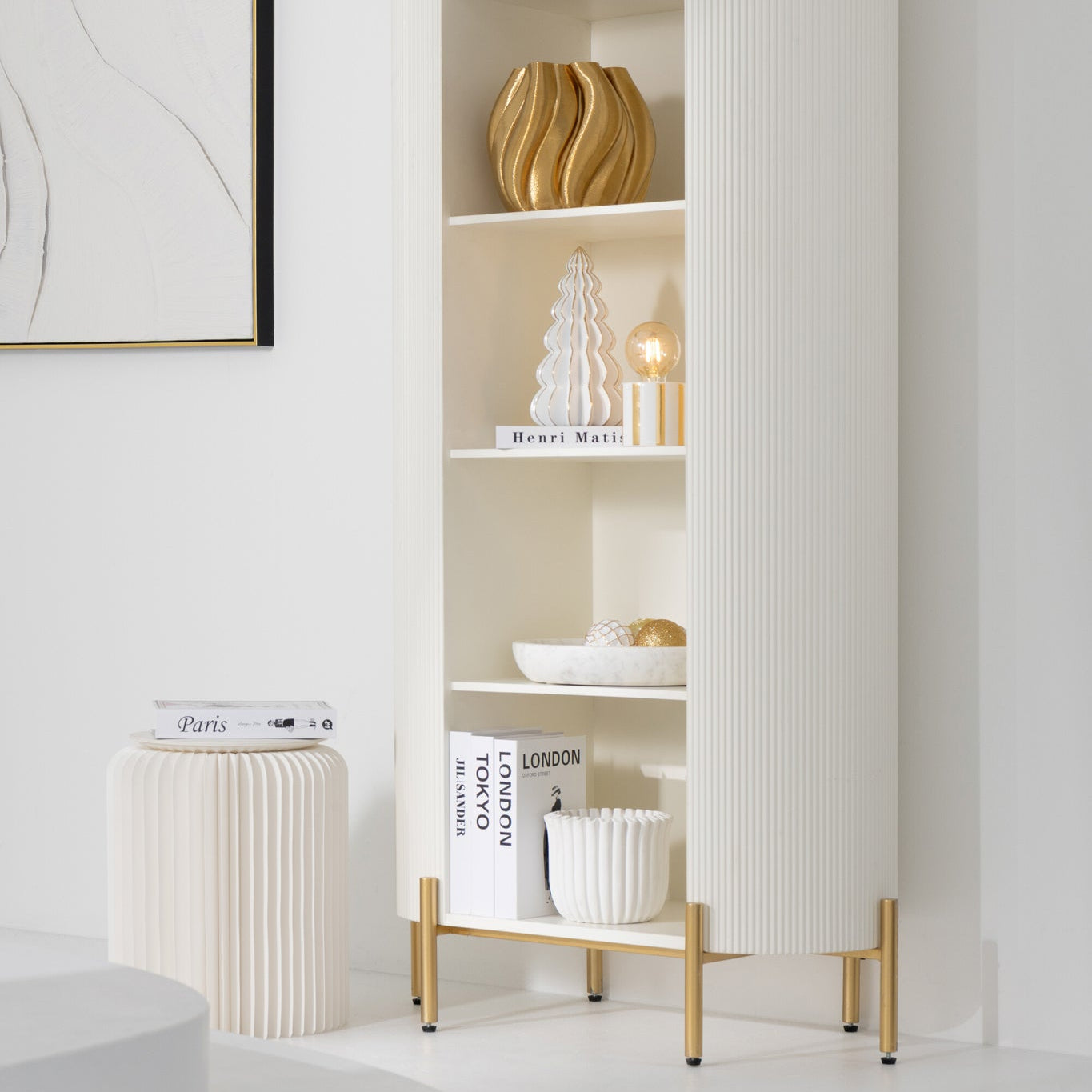 Tree Origami Limepowder White/Gold Colored Small - - J-Line - livinglovely.nl