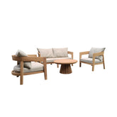 Tuinset Bilbao van massief teakhout, Bank L148cm x B80cm x H68cm, fauteuil L78cm x B80cm x H68cm, tafel Ø80cm