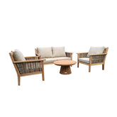 Tuinset Malaga van massief teakhout, Bank L138cm x B97cm x H88cm, fauteuil L81cm x B97cm x H88cm, tafel Ø80cm