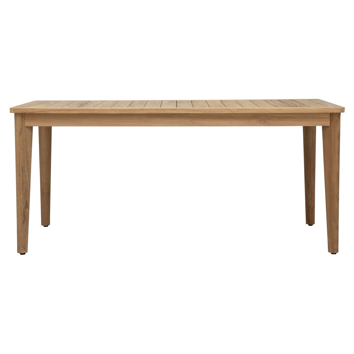 Tuintafel Amaro Outdoor 170cm van DTP Home, zijaanzicht met tapse poten in rustiek teakhout