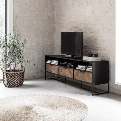 TV-meubel Criss Cross 120cm van DTP Home, vooraanzicht met twee laden en twee open vakken