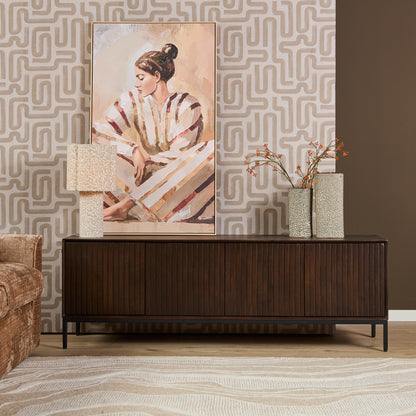 Tv Meubel Madison Mangohout Bruin 165cm van Starfurn, warme bruine finish met strak zwart metaal