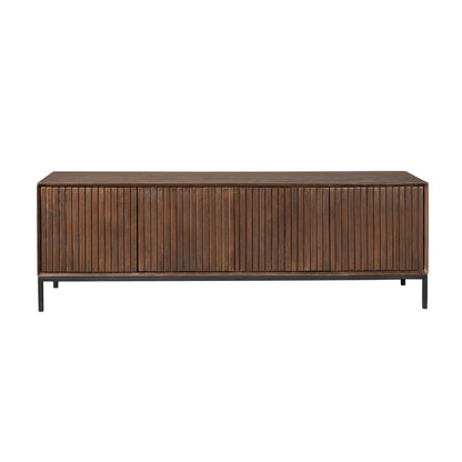 Tv Meubel Madison Mangohout Bruin 165cm van Starfurn, deuren met verticaal lattenpatroon in bruine finish