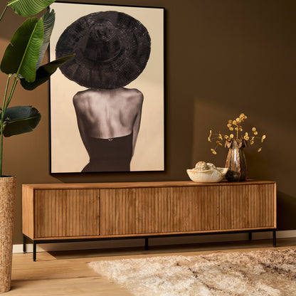 Tv meubel Madison van Starfurn in naturel mangohout met vier deuren, 210 cm breed