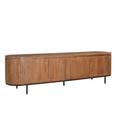 TV-meubel Noor van Livingfurn in mangohout Pecan, 210 cm breed met lattenfront