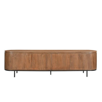 Vooraanzicht van het 210 cm brede Noor tv-meubel in Pecan