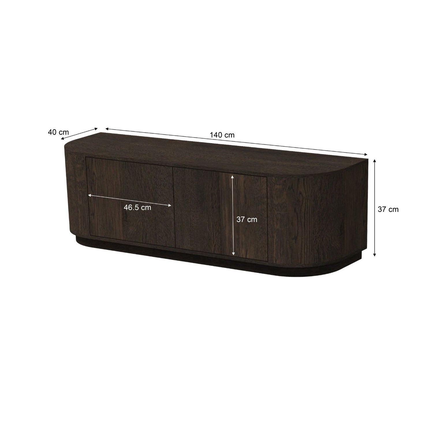 Afmetingen TV-meubel Novero 140cm: L140cm x B40cm x H45cm