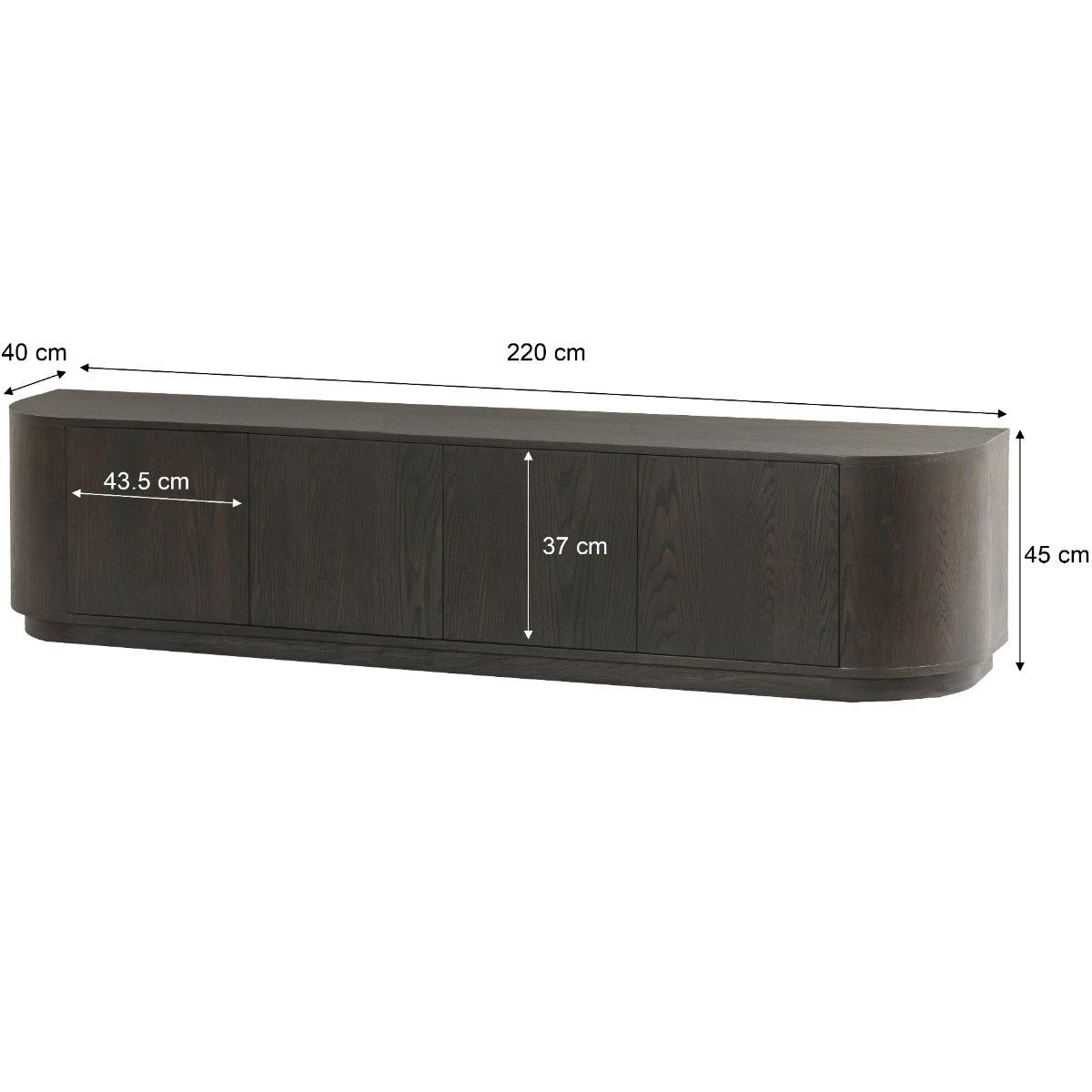 Afmetingen TV-meubel Novero 220cm: L220cm x B40cm x H45cm