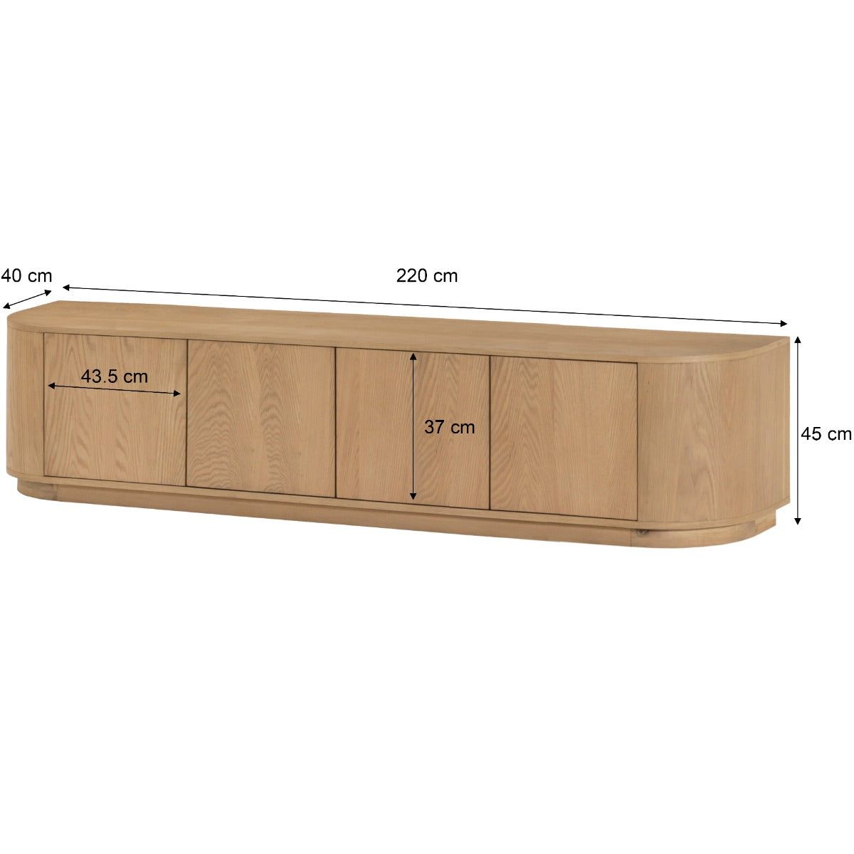 Afmetingen TV-meubel Novero 220cm: L220cm x B40cm x H45cm