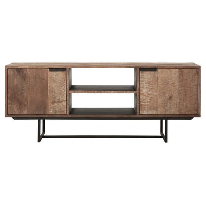 TV-meubel Odeon 150cm verweerd teak met zwart frame detail