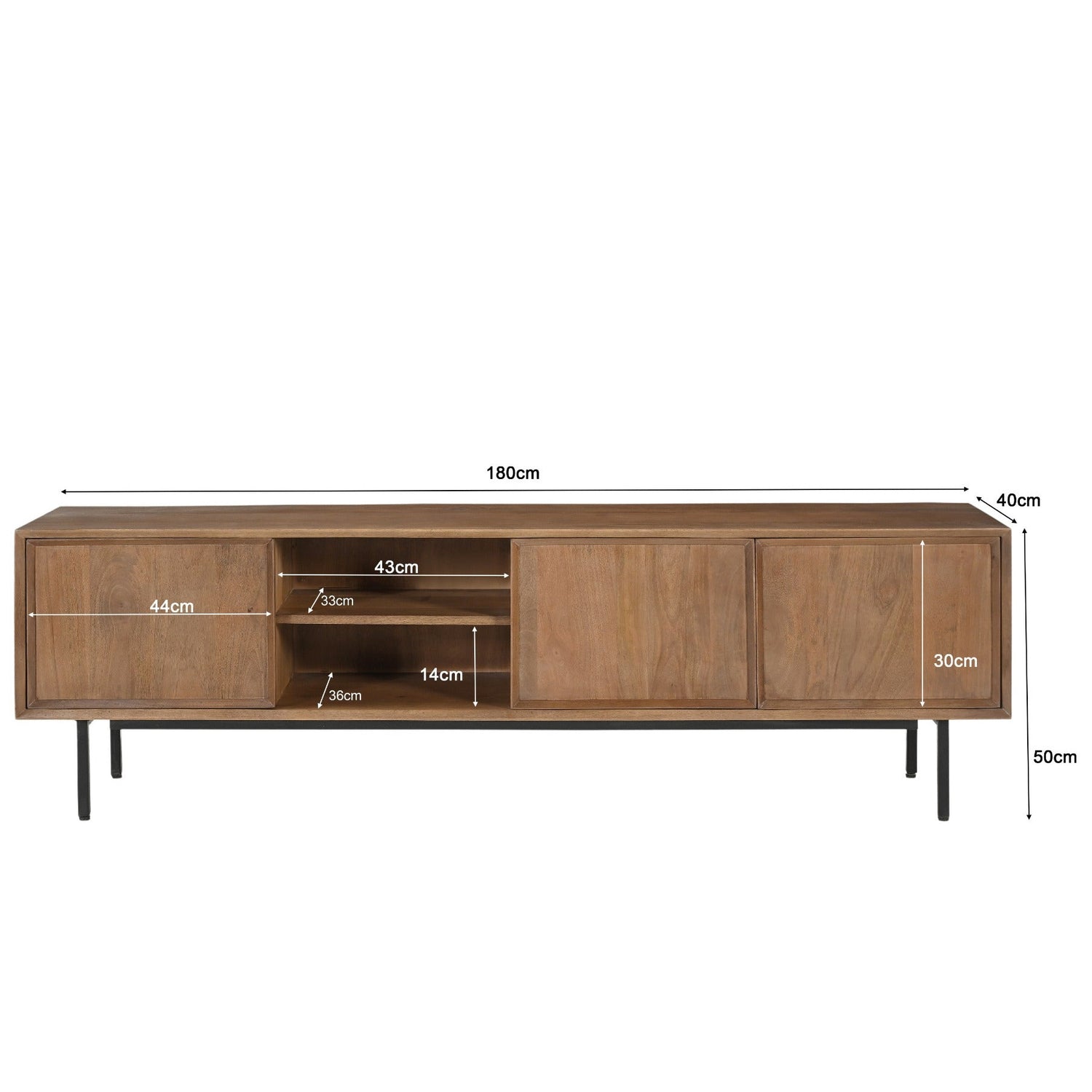 TV-meubel Ravenstein Pecan 180cm van massief mangohout