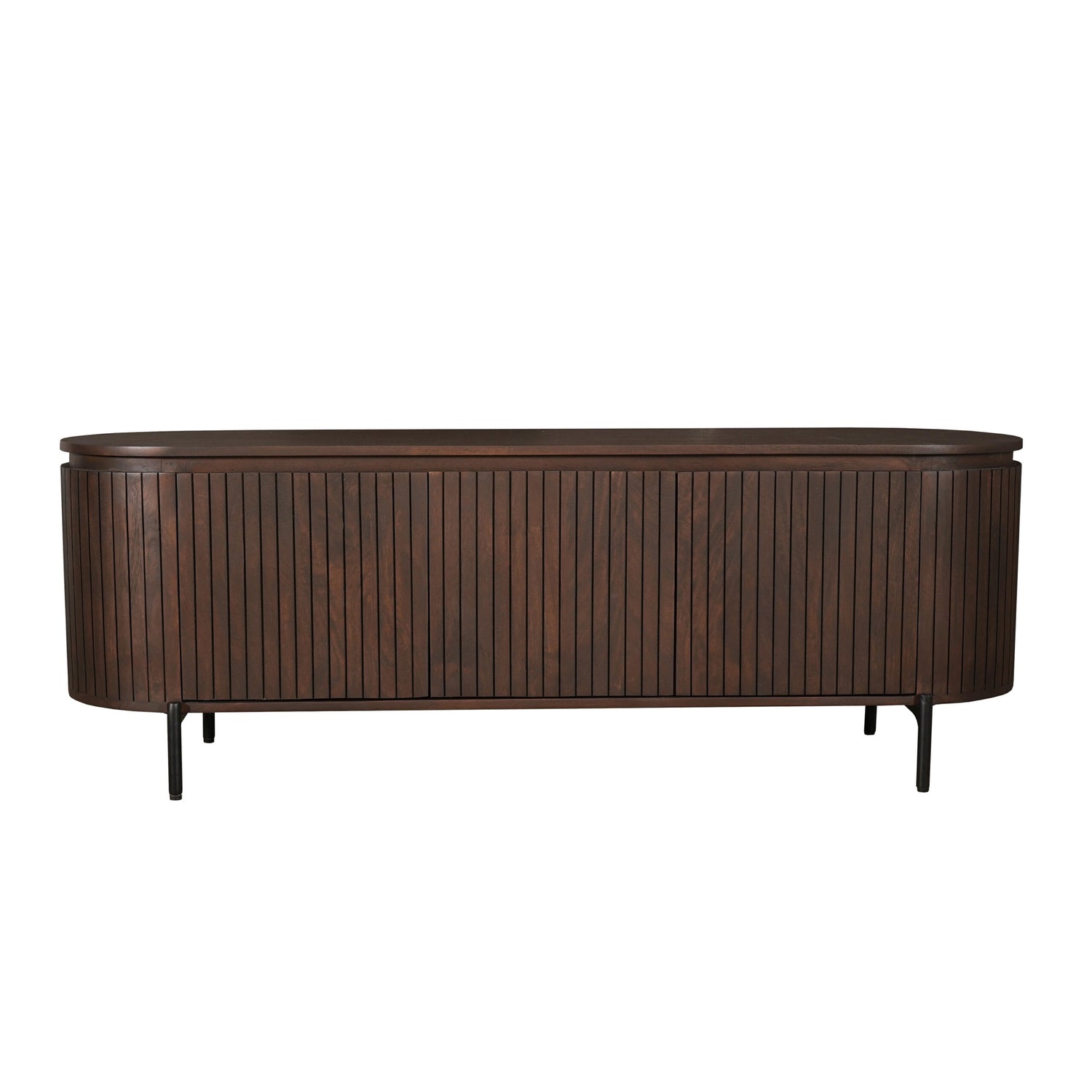 Solana tv meubel 165 cm schuin van voren op een zwart metalen onderstel
