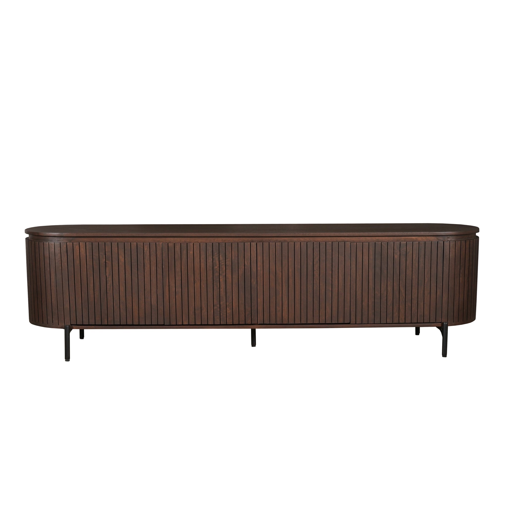Solana tv meubel 210 cm schuin van voren op een zwart metalen onderstel