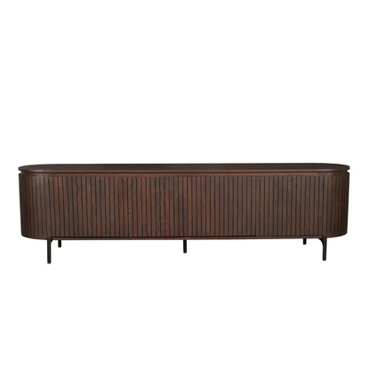 Solana tv meubel 210 cm schuin van voren op een zwart metalen onderstel