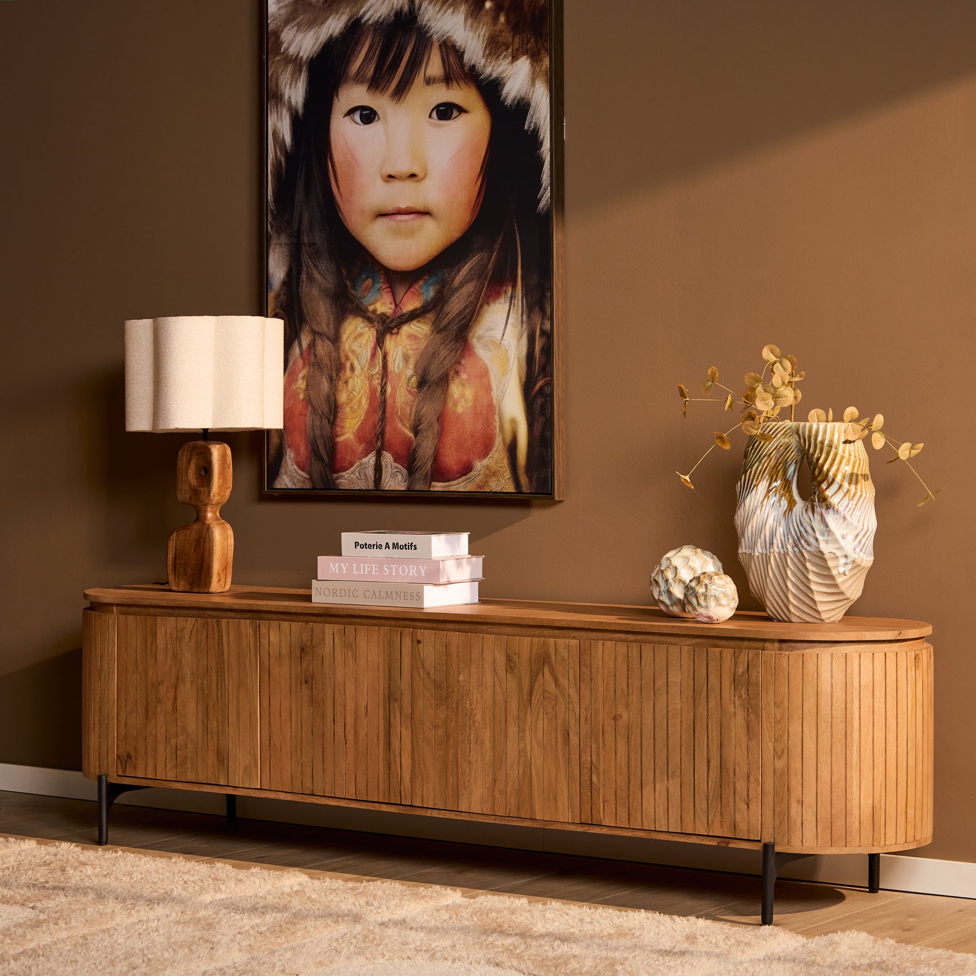 Tv meubel Solana van Starfurn in naturel mangohout van 210 cm breed