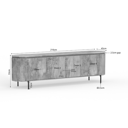 Naturel mangohouten Solana tv meubel van 210 cm in een lichte woonkamer