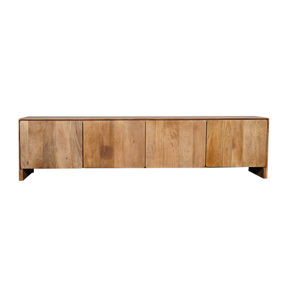 TV-meubel Tense Naturel 200cm van Starfurn, mangohouten meubel met vier deuren, vooraanzicht