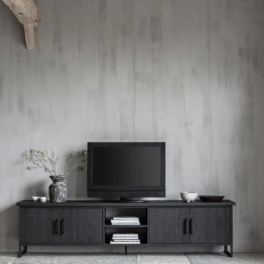 Zwart tv-meubel 180cm met drie deuren en open vakken DTP Home