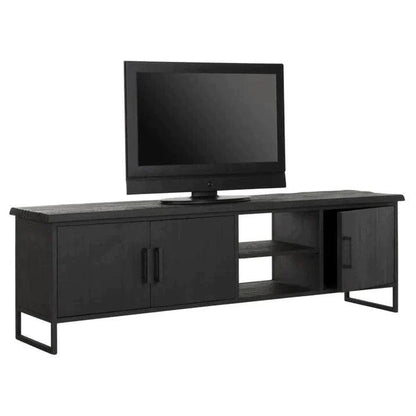 Detail zwarte houtnerf tv-meubel Timeless Black Beam medium