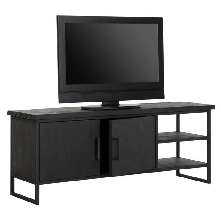 Detail zwarte houtnerf tv-meubel Timeless Black Beam small