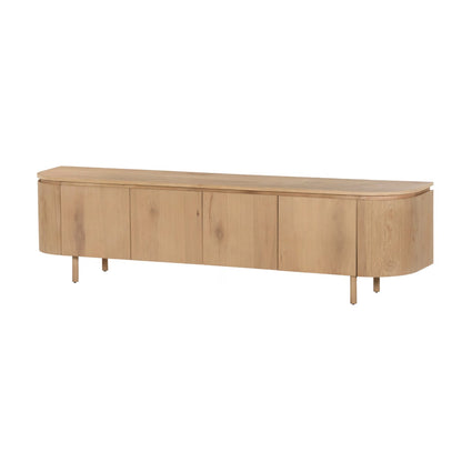 TV-meubel Tobago van Livingfurn in naturel eiken, 210 cm breed met afgeronde zijkanten