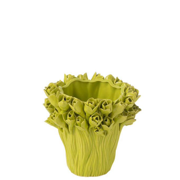 Vaas Ambrosia Keramiek Groen Small Dia 20,5cmxH19cm J-Line - Vaas - J-Line - livinglovely.nl