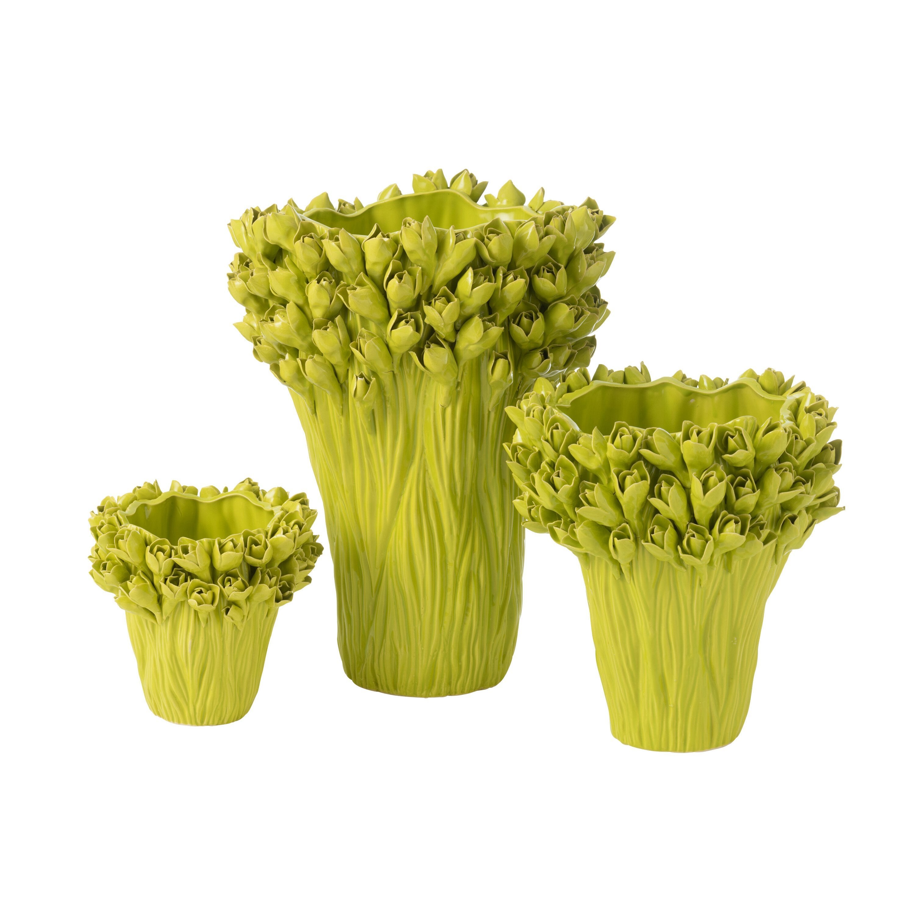 Vaas Ambrosia Keramiek Groen Small Dia 20,5cmxH19cm J-Line - Vaas - J-Line - livinglovely.nl