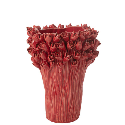 Vaas Ambrosia Keramiek Rood Large Dia35cmxH43,5cm J-Line - Vaas - J-Line - livinglovely.nl