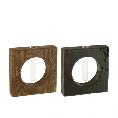 Vaas Bloem Dennenhout/Glas Bruin/Zwart Set van 2 - Vaas - J-Line - livinglovely.nl