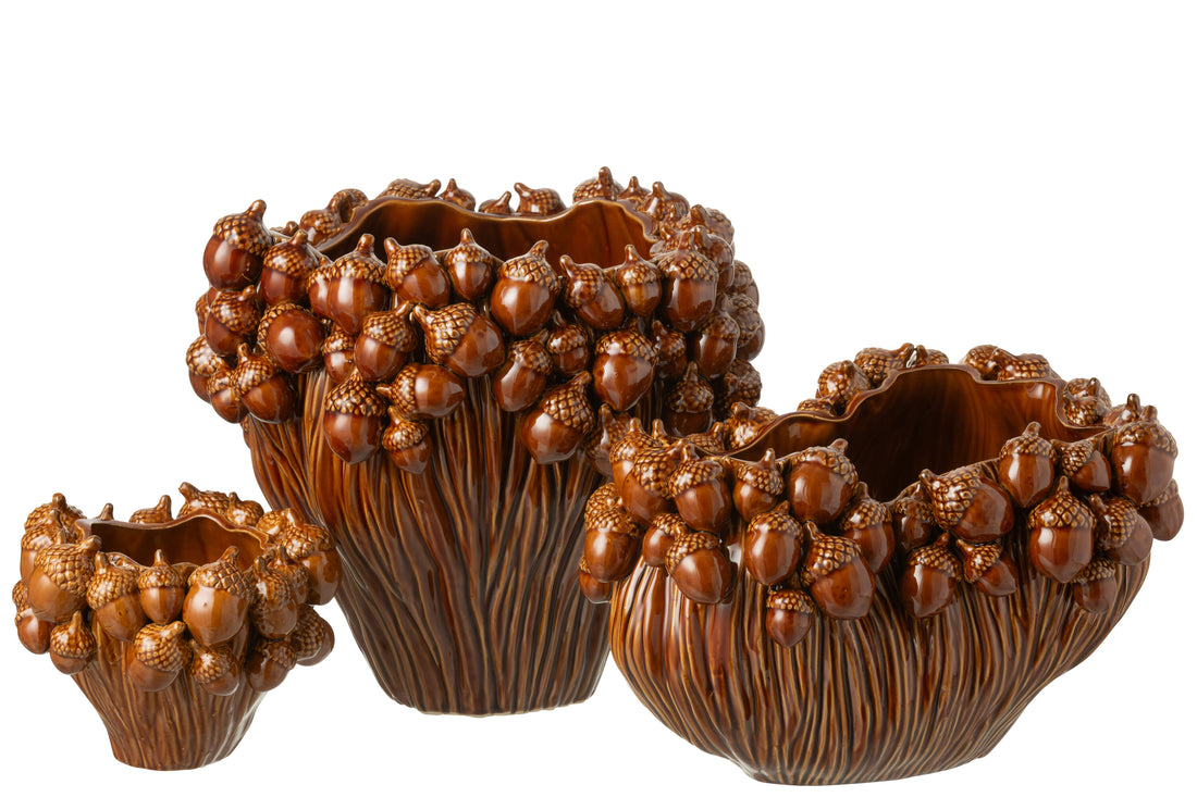 Vaas Breed Karpo Keramiek Bruin L37xB27xH37cm J-Line - Vaas - J-Line - livinglovely.nl