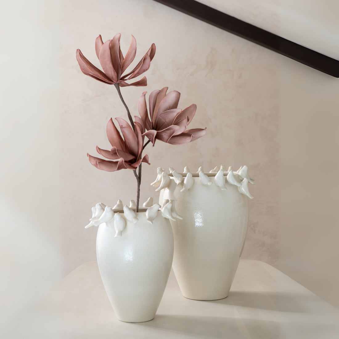 Vaas Budgie Keramiek Wit Small Dia 33cmxH40cm J-Line - Vaas - J-Line - livinglovely.nl