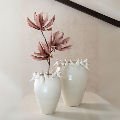 Vaas Budgie Keramiek Wit Small Dia 33cmxH40cm J-Line - Vaas - J-Line - livinglovely.nl