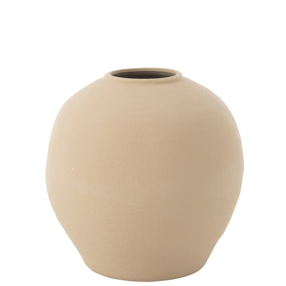 Vaas Cassia Rond keramiek Naturel Large Dia 37xh38cm J-Line - Vaas - J-Line - livinglovely.nl