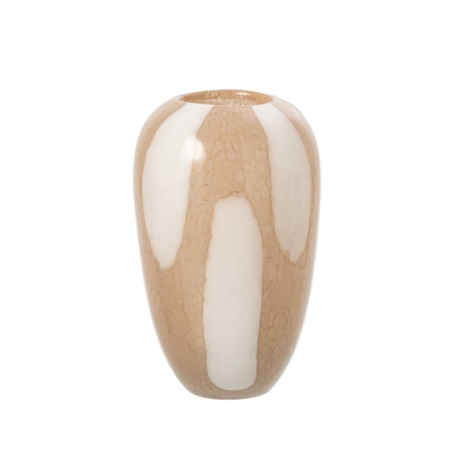 Vaas Dots Glas Licht Beige Wit Large van J-Line, glazen vaas met stippenmotief in licht beige en wit