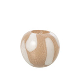 Vaas Dots Glas Licht Beige Wit Small van J-Line, lage glazen vaas met stippenmotief