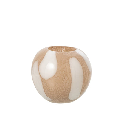 Vaas Dots Glas Licht Beige Wit Small van J-Line, lage glazen vaas met stippenmotief