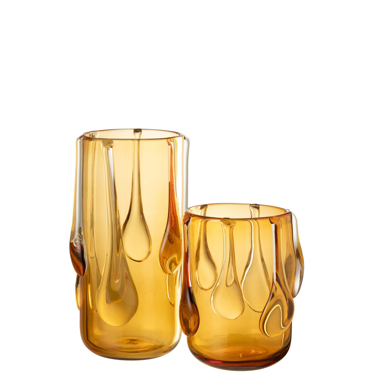 Amberkleurige vaas Drippy van J-Line, ander aanzicht van het golvende glas