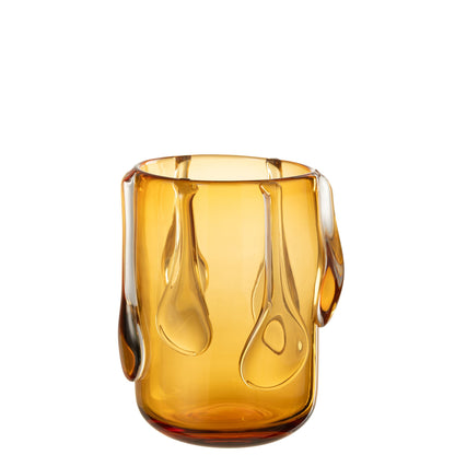 Vaas Drippy Glas Amber Small van J-Line, glazen vaas met druppelende vorm in amber