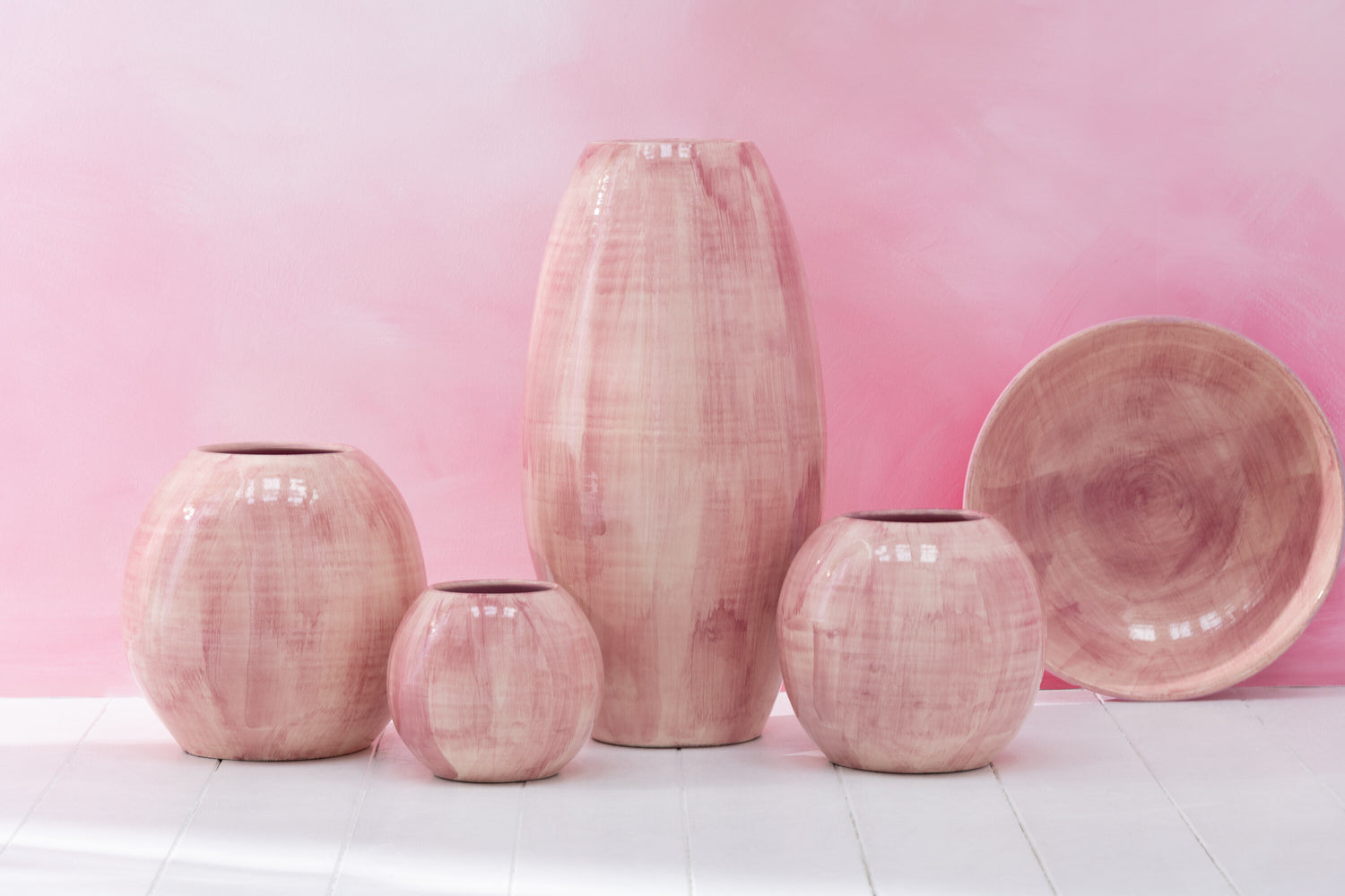Vaas Handgeschilderd Keramiek Roze 30x30x51cm J-Line - Vaas - J-Line - livinglovely.nl