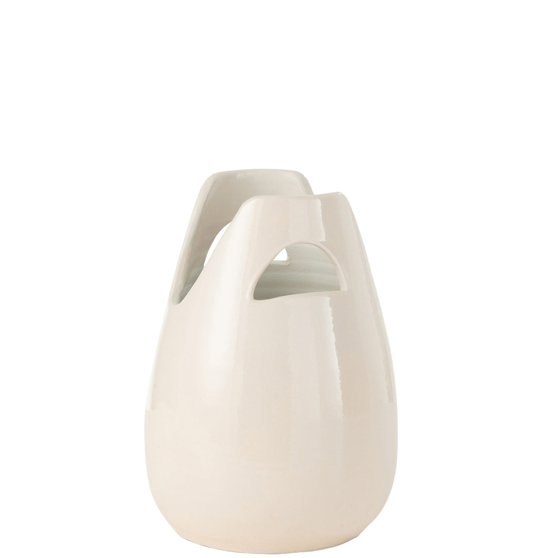 Vaas Handvat Keramiek Wit Small Dia 20cmxH30cm J-Line - Vaas - J-Line - livinglovely.nl